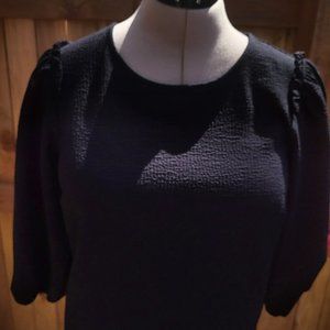 Ann Taylor elbow, puff, ruffle sleeve black popover blouse SMALL